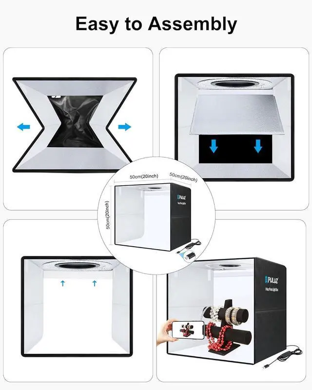 Alt view image 6 of 7 - Light Box Photography, 20x20 inch Portable Photo Studio Light Box, Professional Dimmable Quick Charge USB-C Photo Booth with 160 LED Lights & 12 Color Backdrops Photo Box for Product Photography