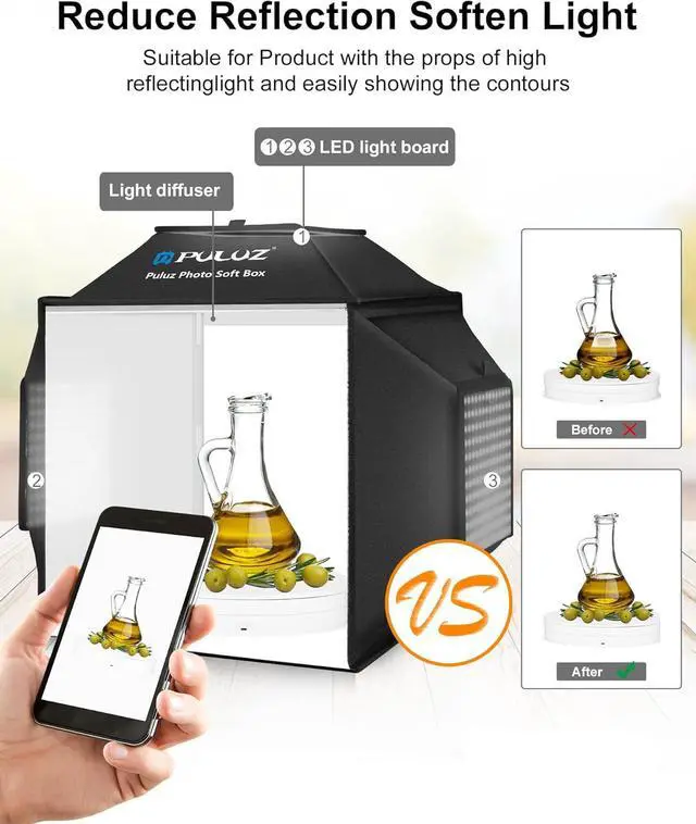 Alt view image 5 of 7 - Portable Photo Studio Light Box, 16x16 inch Professional Dimmable Shooting Tent Kit Soft Box with 480pcs LEDs Lights 4 Backdrops for Jewelry and Small Product Photography Props Upgrade 16 inch