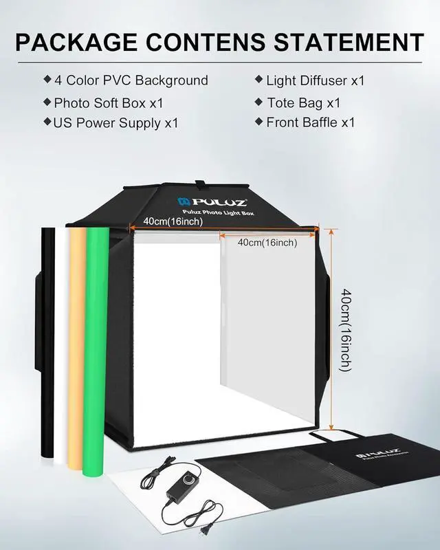 Alt view image 7 of 7 - Portable Photo Studio Light Box, 16x16 inch Professional Dimmable Shooting Tent Kit Soft Box with 480pcs LEDs Lights 4 Backdrops for Jewelry and Small Product Photography Props Upgrade 16 inch