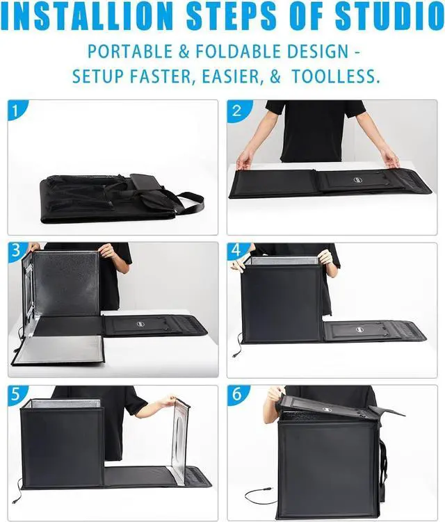 Alt view image 5 of 6 - Light Box Photography 20"x20" with 80LED Lights and 6 Color Backdrops Photo Box with Lights, Foldable Light Box with Adjustable Brightness, 6000-6500K Dimmable Portable Picture Box Shooting