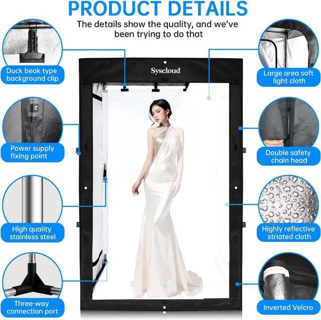 Alt view image 5 of 6 - Photo Studio Light Box, 47"x39"x78" Professional Dimmable Shooting Tent Kit with 640 LEDs Lights & 3 Kinds Double-Sided Color Backgrounds for Large Product Photography