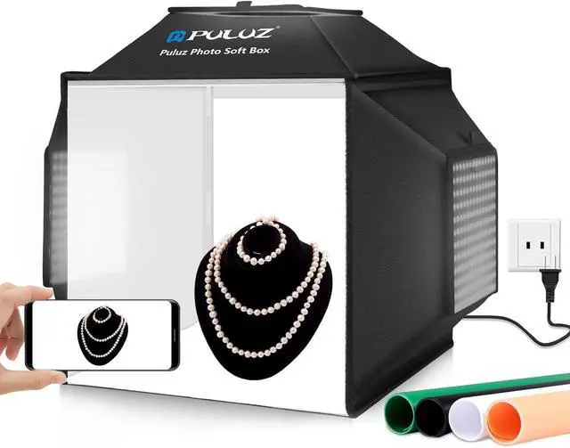 Main image of 16''x16'' Photo Studio Light Box, Upgraded Photo Box Soft Box Integrated Portable Light Box Photography with Hight CRI 480 LED Lights & 4 Color Backdrops for Product Photography