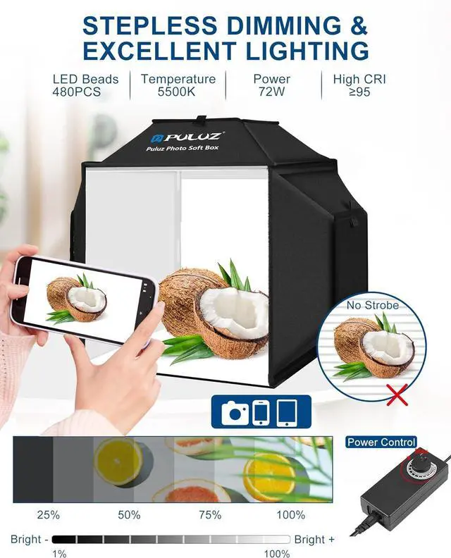 Alt view image 3 of 7 - 16''x16'' Photo Studio Light Box, Upgraded Photo Box Soft Box Integrated Portable Light Box Photography with Hight CRI 480 LED Lights & 4 Color Backdrops for Product Photography