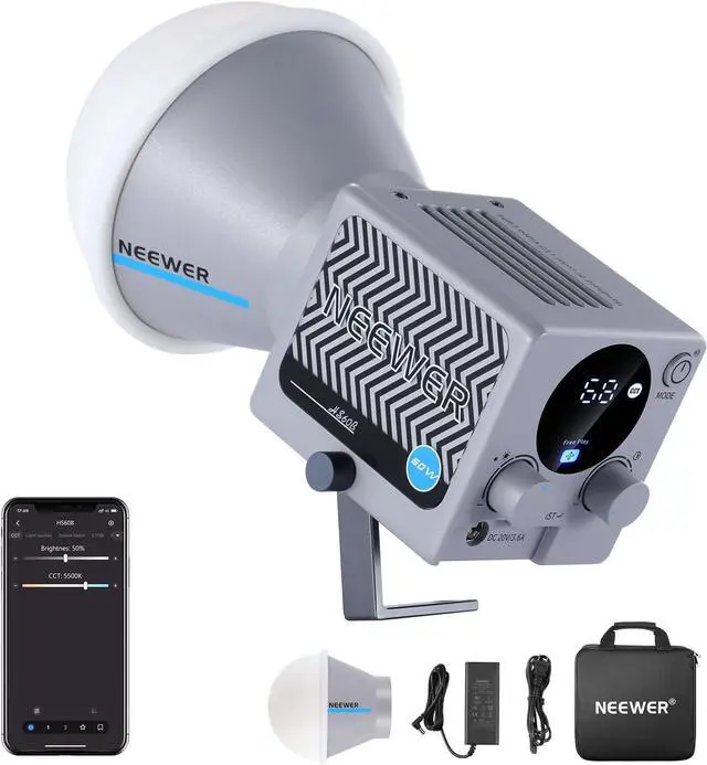 Main image of HS60B Mini Video Light with App Control, 60W Handheld Portable Bi Color COB LED Continuous Output Lighting with 35000lux/1m 2700-6500K 0-100% PWM Dimming CRI/TLCI 97+ 12 Scenes USB Type C