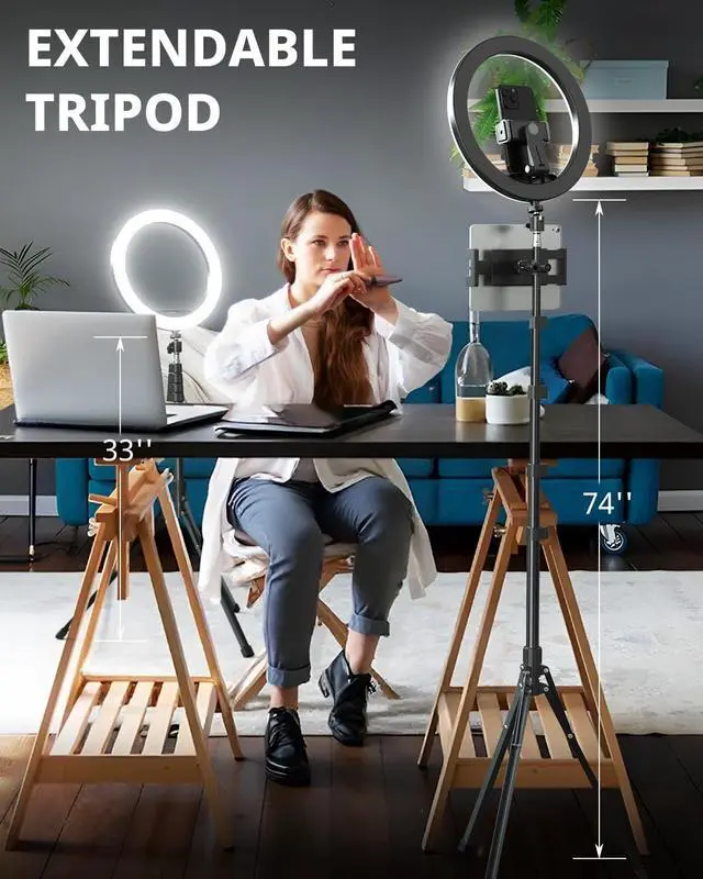 Alt view image 3 of 6 - 12" Ring Light with 74" Extendable Tripod Stand & iPad, Phone Holder, LED Circle Light with Phone,Tablet Holder for Video Recording, Photography, Live Stream, Makeup, Webcam, TikTok, YouTube