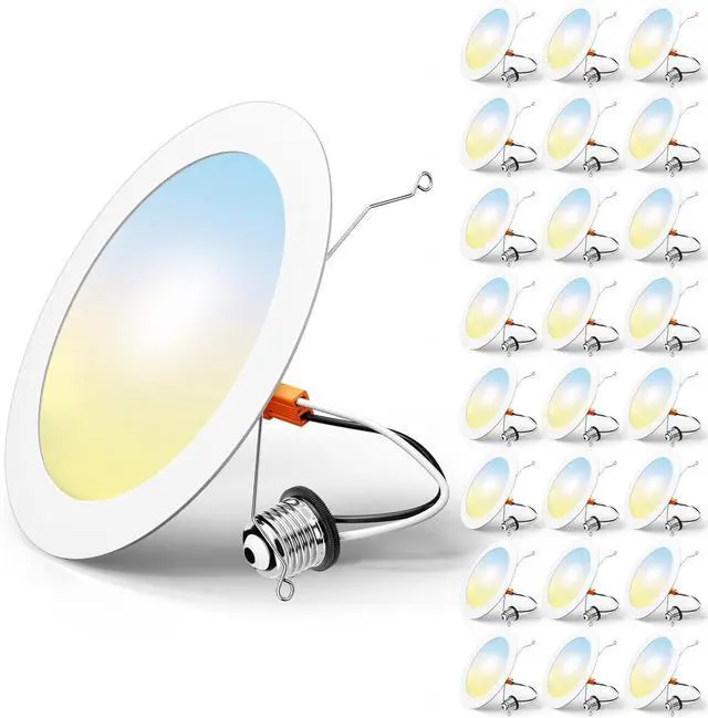 Main image of 24 Pack Retrofit LED Recessed Lighting 6 Inch, Selectable 2700K/3000K/4000K/5000K/6000K, Dimmable Flat LED Can Lights, 10W=110W, 1000LM, IC & Damp Rated, ETL & FCC, White