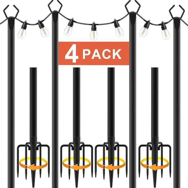 Main image of 10Ft String Light Poles 4 Pack,Light Poles for Outside Lights,Outdoor with Fence Brackets Hanging Lights,Metal Stand Deck Patio Backyard