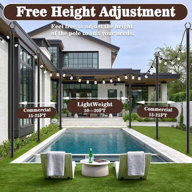 Alt view image 6 of 7 - 10Ft String Light Poles 4 Pack,Light Poles for Outside Lights,Outdoor with Fence Brackets Hanging Lights,Metal Stand Deck Patio Backyard