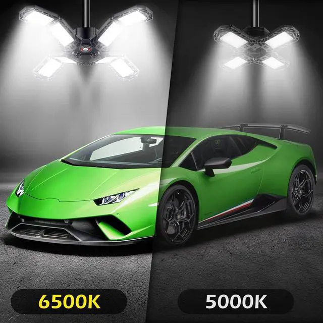 Alt view image 7 of 7 - 4 Pack LED Garage Light, Super Bright Screw in E26/E27 Ceiling Shop Work Lamp, 200W 20000 Lumen Deformable Basement Bulb Fixture with 8 Adjustable Panels