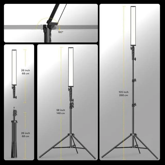 Alt view image 7 of 7 - LED Photography Lighting Kit, LED Light Photography Studio, Continuous Fill Light (45W, 2700K-6500K, 97CRI, 78-Inch Stands) Adjustable Stick Light for Video Recording/YouTube/Streaming