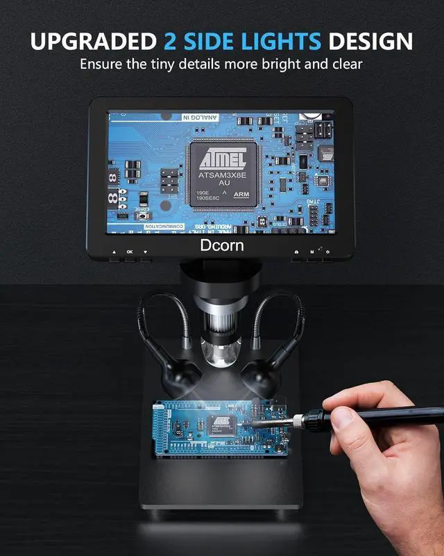 Alt view image 3 of 7 - 7'' Digital Microscope 1200X, 12MP 1080P Photo/Video Microscope for Adults Soldering Coins,Metal Stand,Wired Remote,10 LED Fill Lights,PC View,Windows/Mac - Black