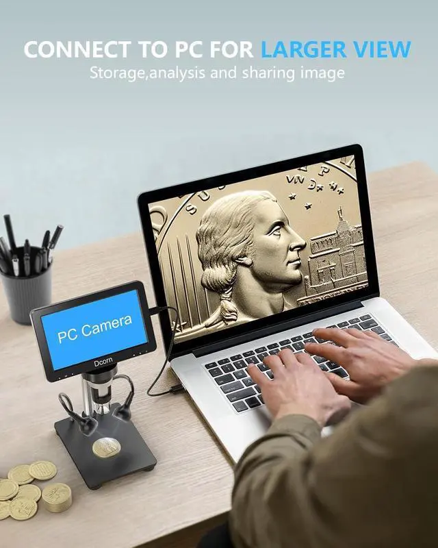 Alt view image 4 of 7 - 7'' Digital Microscope 1200X, 12MP 1080P Photo/Video Microscope for Adults Soldering Coins,Metal Stand,Wired Remote,10 LED Fill Lights,PC View,Windows/Mac - Black