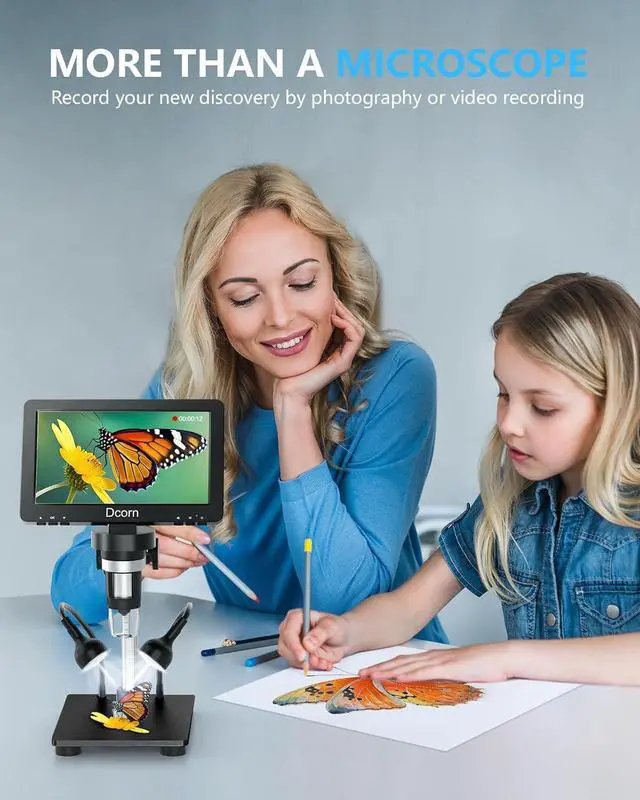 Alt view image 6 of 7 - 7'' Digital Microscope 1200X, 12MP 1080P Photo/Video Microscope for Adults Soldering Coins,Metal Stand,Wired Remote,10 LED Fill Lights,PC View,Windows/Mac - Black