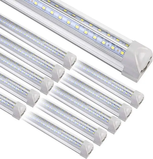 Main image of 8FT LED Shop Light Fixture, White 10 Pack T8 Integrated Tube Lights, 72W 9500LM 6500K High Output Clear Cover, V Shape 270 Degree Lighting for Garage Warehouse, Upgraded Lights Plug and Play