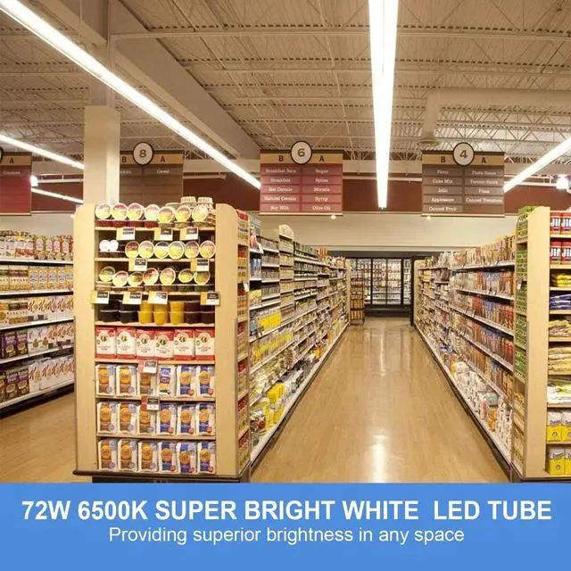 Alt view image 6 of 7 - 8FT LED Shop Light Fixture, White 10 Pack T8 Integrated Tube Lights, 72W 9500LM 6500K High Output Clear Cover, V Shape 270 Degree Lighting for Garage Warehouse, Upgraded Lights Plug and Play