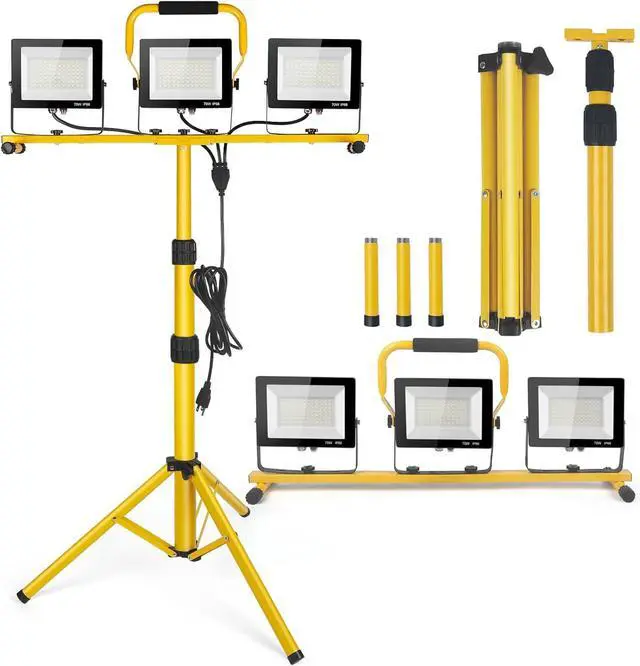 Main image of 21000Lumen LED Work Lights with Stand - 3 Head Portable Work Light on Stand - IP66 Waterproof Tripod Worklights for Outdoor Indoor Job Site Workshop Garage Construction Site Lighting