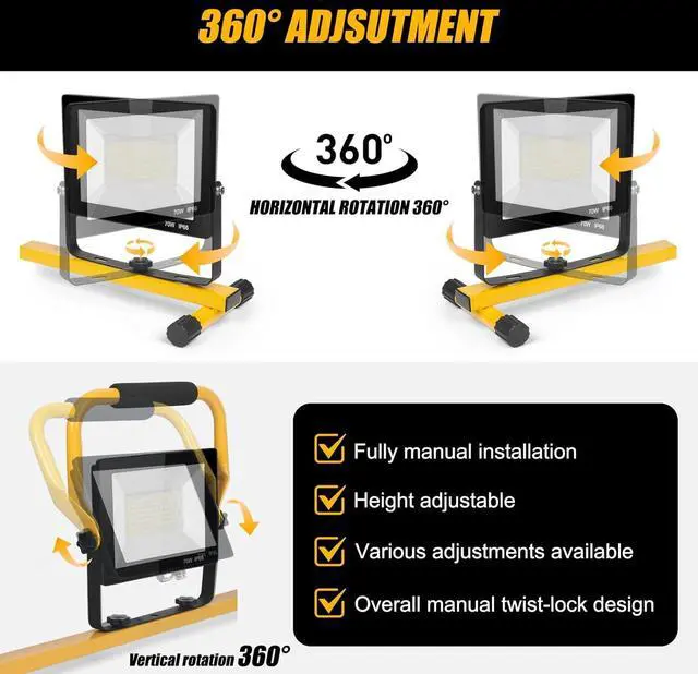 Alt view image 5 of 6 - 21000Lumen LED Work Lights with Stand - 3 Head Portable Work Light on Stand - IP66 Waterproof Tripod Worklights for Outdoor Indoor Job Site Workshop Garage Construction Site Lighting