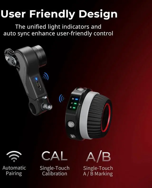 Alt view image 4 of 7 - Wireless Follow Focus Kit (Lite) with Handwheel Controller & Receiver Motor, A/B Stops & 15mm Rod Clamp, Compact Design, Widely Compatible with Cinema and Zoom Lenses with High Damping - 4296