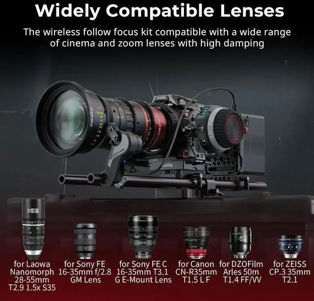 Alt view image 7 of 7 - Wireless Follow Focus Kit (Lite) with Handwheel Controller & Receiver Motor, A/B Stops & 15mm Rod Clamp, Compact Design, Widely Compatible with Cinema and Zoom Lenses with High Damping - 4296