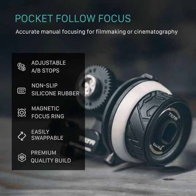 Alt view image 2 of 7 - Pocket Follow Focus | Precise Focus Ring with A/B Stops | Fluid Damping System | 15mm Rod & Rod Holder | Works with Most Cameras & Lenses | Lightweight, Comfortable, and Compact Design (FF-T07)
