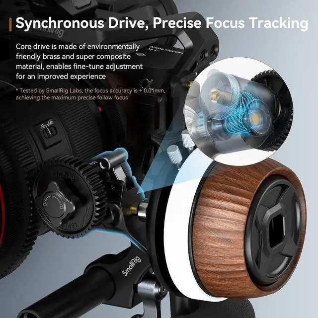 Alt view image 2 of 7 - F60 Follow Focus for DSLR and Mirrorless Camera Lenses, with Non-Damping Design & Forward/Reverse Switch & A/B Stops, Included Lens Gear, Gear Ring, 15mm Rod & Rod Clamp - 3850
