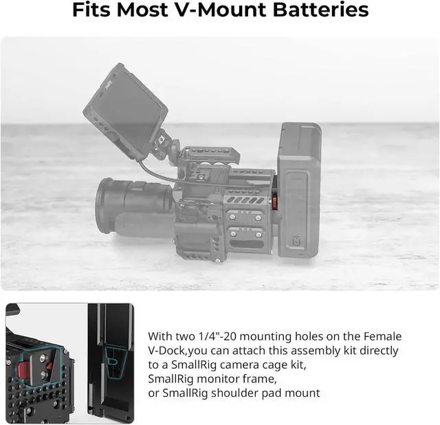 Alt view image 4 of 7 - Battery Plate with V-Lock Mount with Dual 15mm Rod Clamp Kit for Camera Power Supply - 4958