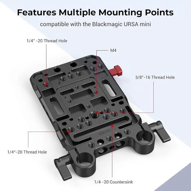 Alt view image 5 of 7 - Battery Plate with V-Lock Mount with Dual 15mm Rod Clamp Kit for Camera Power Supply - 4958