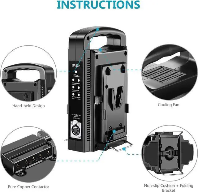 Alt view image 2 of 7 - V-Mount/V Lock Dual Channel Battery Charger with DC 16.5V Power Supply, Compatible with All V-Mount Plates (Battery Not Included)
