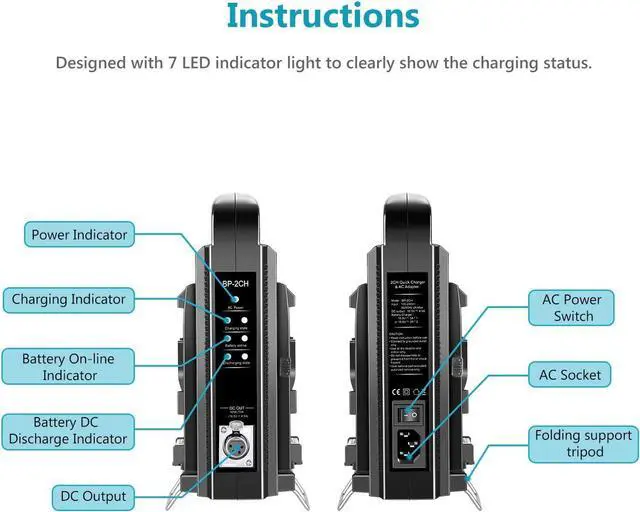 Alt view image 3 of 7 - V-Mount/V Lock Dual Channel Battery Charger with DC 16.5V Power Supply, Compatible with All V-Mount Plates (Battery Not Included)