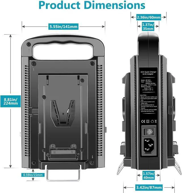 Alt view image 4 of 7 - V-Mount/V Lock Dual Channel Battery Charger with DC 16.5V Power Supply, Compatible with All V-Mount Plates (Battery Not Included)