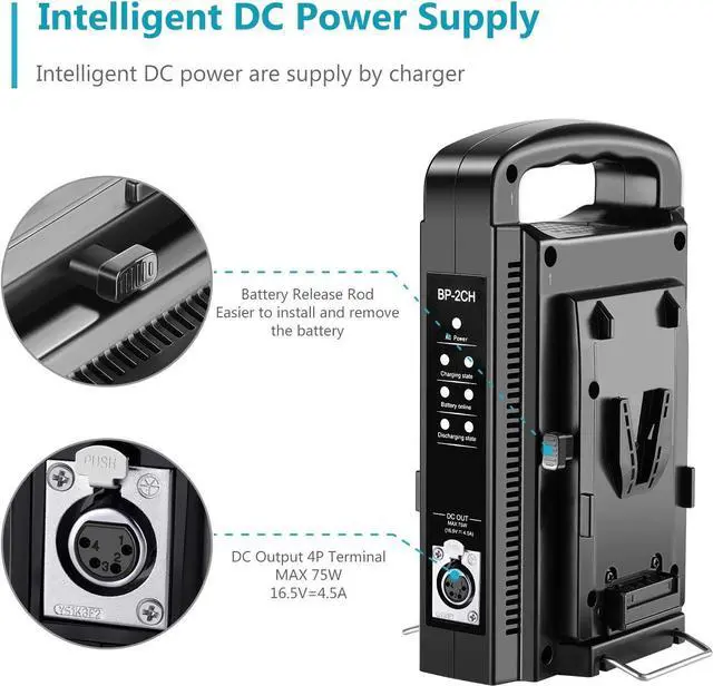 Alt view image 5 of 7 - V-Mount/V Lock Dual Channel Battery Charger with DC 16.5V Power Supply, Compatible with All V-Mount Plates (Battery Not Included)
