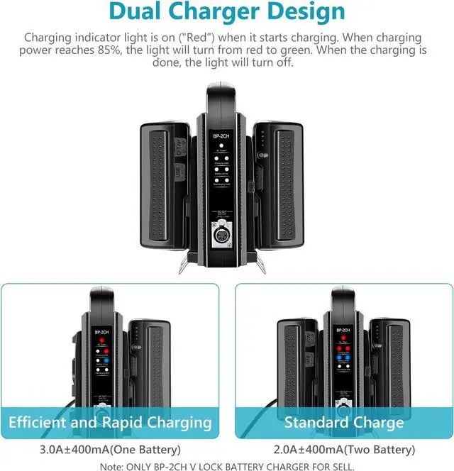 Alt view image 6 of 7 - V-Mount/V Lock Dual Channel Battery Charger with DC 16.5V Power Supply, Compatible with All V-Mount Plates (Battery Not Included)