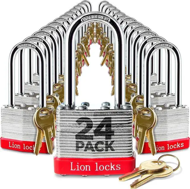 Main image of 24 Keyed Alike Padlocks with 2" Long Shackle, 48 Keys - Padlocks for Outdoor Use, Locks with Keys, Hardened Steel Case, Pick Resistant Brass Pin Cylinder for Hasp Latch, Locker, Gate
