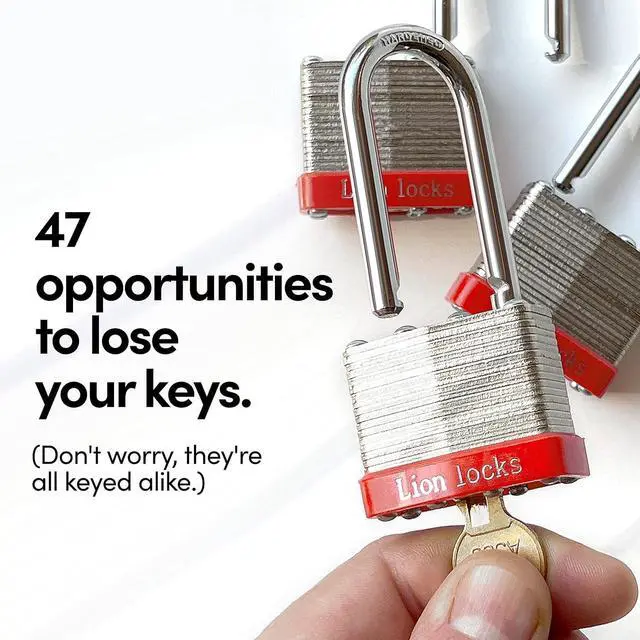 Alt view image 3 of 7 - 24 Keyed Alike Padlocks with 2" Long Shackle, 48 Keys - Padlocks for Outdoor Use, Locks with Keys, Hardened Steel Case, Pick Resistant Brass Pin Cylinder for Hasp Latch, Locker, Gate