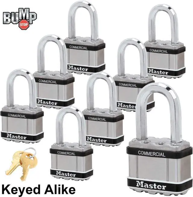 Alt view image 2 of 3 - Master Lock Magnum Padlocks - 2" W x 1-1/2"L Shackle, Eight (8) Keyed Alike Locks #M5NKALFSTS-8 w/BumpStop Technology