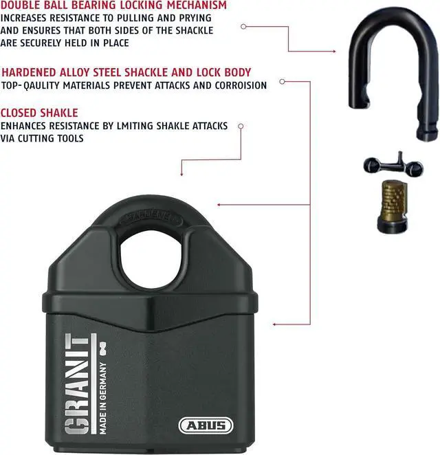 Alt view image 3 of 6 - Granit 37/80 Heavy Duty Hardened Steel Padlock - Closed Shackle Lock with 1/2" Shackle - Corrosion Resistant Outdoor Lock - Made in Germany - Keyed Different