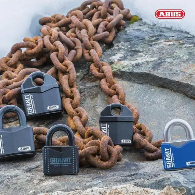 Alt view image 6 of 6 - Granit 37/80 Heavy Duty Hardened Steel Padlock - Closed Shackle Lock with 1/2" Shackle - Corrosion Resistant Outdoor Lock - Made in Germany - Keyed Different
