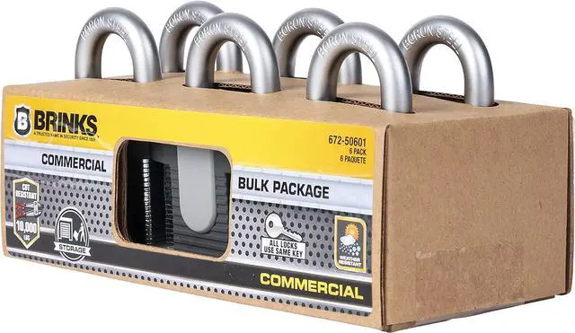 Alt view image 7 of 7 - 50mm Commercial Laminated Steel Keyed Padlock, 6-Pack - Solid Steel Body with Boron Steel Shackle