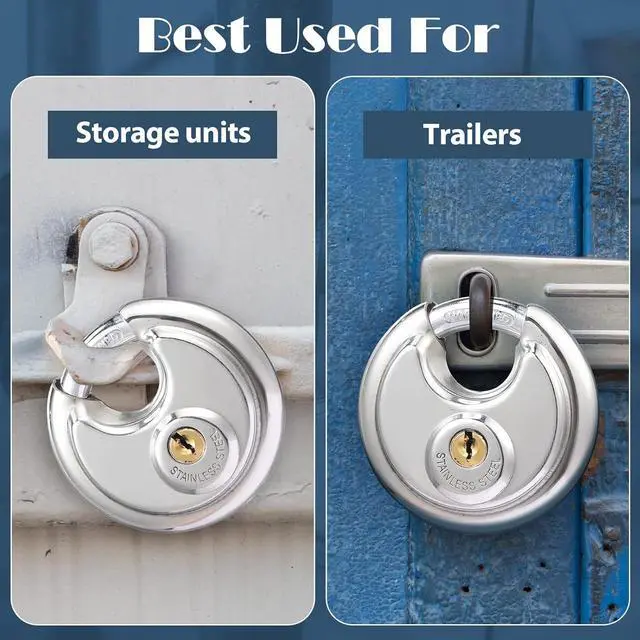 Alt view image 7 of 7 - 10 Pack Padlocks Alike Keyed, Stainless Steel Pad Locks with Same Key Discus 2-3/4 Inch Wide 3/8 Inch Diameter Shackle, Disc for Outdoor Use, Storage Unit, Sheds, Garages and Fence