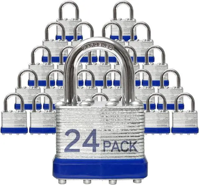 Main image of Lock Outdoor Padlocks, Key Lock, Padlocks with Same Key - Laminated Steel Keyed Padlocks with Normal Shackle, 24 Pack, for Hasp Latch, Sheds, Fences, Storage Locker, School, Gym