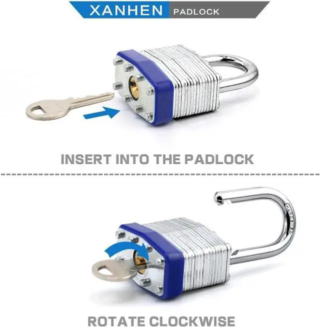 Alt view image 4 of 7 - Lock Outdoor Padlocks, Key Lock, Padlocks with Same Key - Laminated Steel Keyed Padlocks with Normal Shackle, 24 Pack, for Hasp Latch, Sheds, Fences, Storage Locker, School, Gym