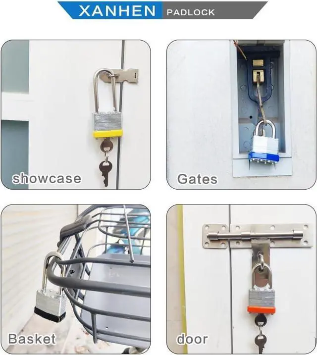 Alt view image 5 of 7 - Lock Outdoor Padlocks, Key Lock, Padlocks with Same Key - Laminated Steel Keyed Padlocks with Normal Shackle, 24 Pack, for Hasp Latch, Sheds, Fences, Storage Locker, School, Gym