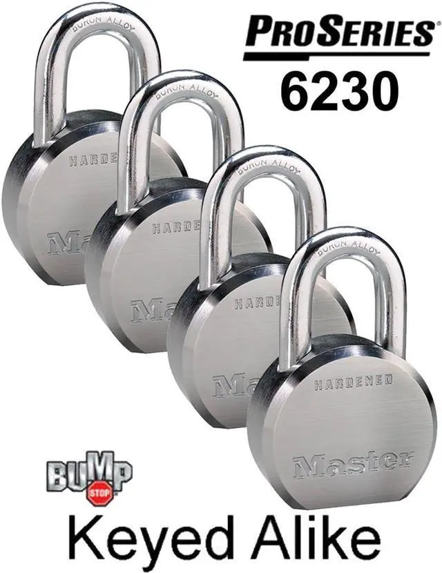 Alt view image 4 of 4 - (4) High Security Pro Series Keyed Alike Padlocks 6230NKA-4 w/BumpStop Technology