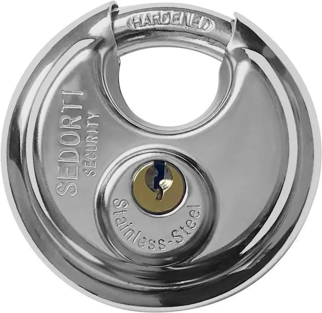 Alt view image 2 of 5 - 10-Pack Discus Padlocks Keyed Alike, 2-3/4 inch Wide, Stainless Steel 304 Round Lock, Waterproof and Rustproof Storage Lock with Brass Keys, Ideal for Storage Unit Gate, Outdoor, Shed, Fence
