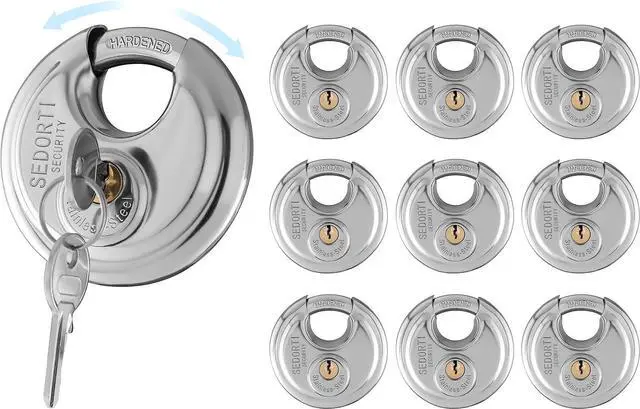 Main image of 10-Pack Discus Padlocks Keyed Alike, 2-3/4 inch Wide, Stainless Steel 304 Round Lock, Waterproof and Rustproof Storage Lock with Brass Keys, Ideal for Storage Unit Gate, Outdoor, Shed, Fence
