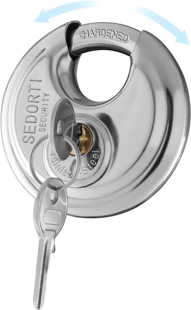 Alt view image 4 of 5 - 10-Pack Discus Padlocks Keyed Alike, 2-3/4 inch Wide, Stainless Steel 304 Round Lock, Waterproof and Rustproof Storage Lock with Brass Keys, Ideal for Storage Unit Gate, Outdoor, Shed, Fence