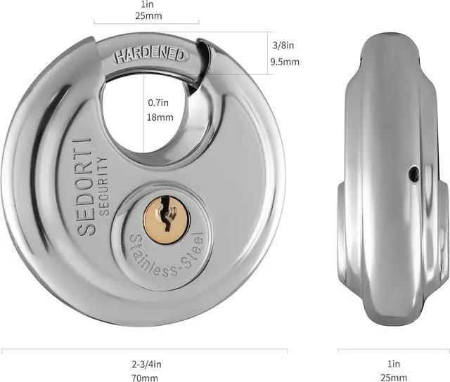 Alt view image 5 of 5 - 10-Pack Discus Padlocks Keyed Alike, 2-3/4 inch Wide, Stainless Steel 304 Round Lock, Waterproof and Rustproof Storage Lock with Brass Keys, Ideal for Storage Unit Gate, Outdoor, Shed, Fence