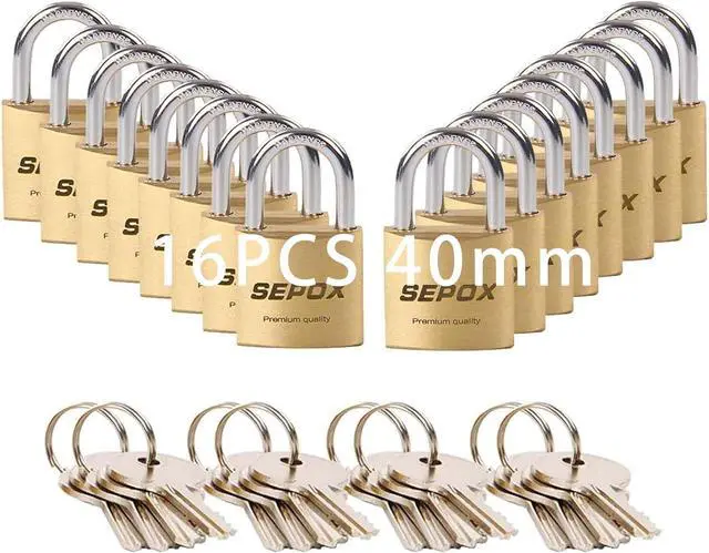 Main image of 16 Pcs 40mm Heavy-Duty Solid Brass Padlocks with Same Keys 24 Pcs, Weather Proof Body 40mm 1-9/16", Anti-Rust & Anti-Cut Shackle, Outdoor Lock Keyed Alike for Gates, Shed, Fence, Gym Locker