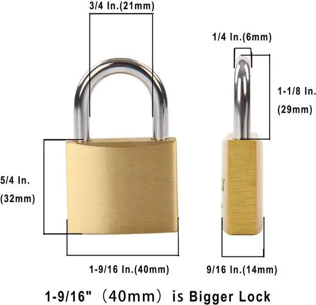 Alt view image 2 of 7 - 16 Pcs 40mm Heavy-Duty Solid Brass Padlocks with Same Keys 24 Pcs, Weather Proof Body 40mm 1-9/16", Anti-Rust & Anti-Cut Shackle, Outdoor Lock Keyed Alike for Gates, Shed, Fence, Gym Locker