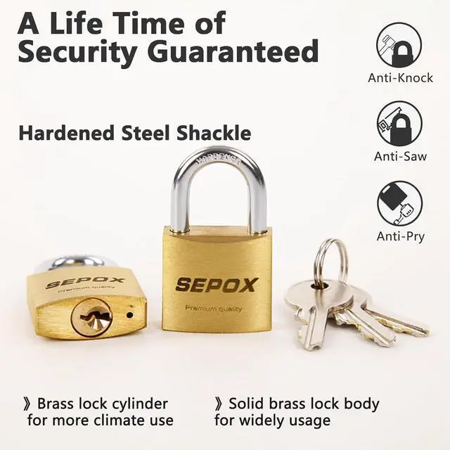 Alt view image 4 of 7 - 16 Pcs 40mm Heavy-Duty Solid Brass Padlocks with Same Keys 24 Pcs, Weather Proof Body 40mm 1-9/16", Anti-Rust & Anti-Cut Shackle, Outdoor Lock Keyed Alike for Gates, Shed, Fence, Gym Locker